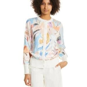 Ted Baker Women's Ryvir Abstract Print Mixed Media Ivory Cardigan Size 2 NEW